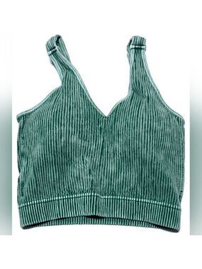 ZENANA Green Ribbed Cropped V-Neck Bra Tank Top L/XL - New In Package